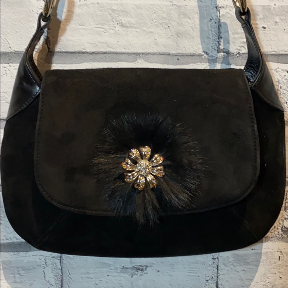 J Renee Suede and Fur Shoulder Bag